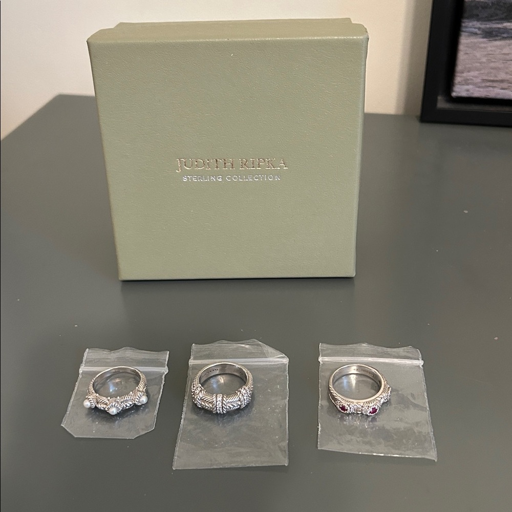 Judith Ripka sterling silver stack rings. Set of 3. Size 8 - Picture 14 of 14